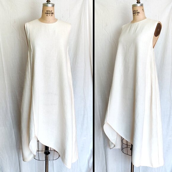 Narciso Rodriguez SS16 White Silk Linen Midi Asymmetrical Sack Dress 42 6 Small - Picture 3 of 12